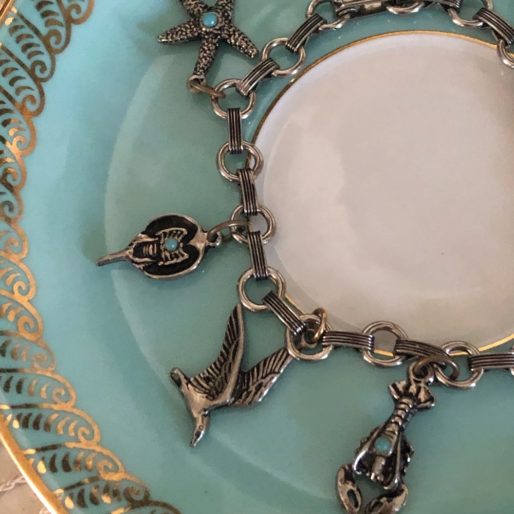 Vintage Silver & Turquoise Beach Charm Bracelet - Picture 10 of 13
